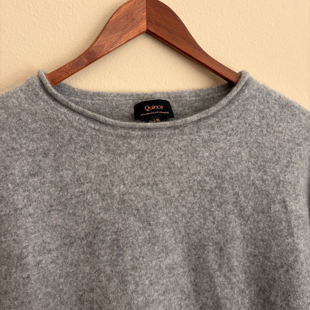 Quince 100% Cashmere Batwing Cowl Gray Pullover Womens Boxy Fit Casual Sweater - Picture 2 of 8
